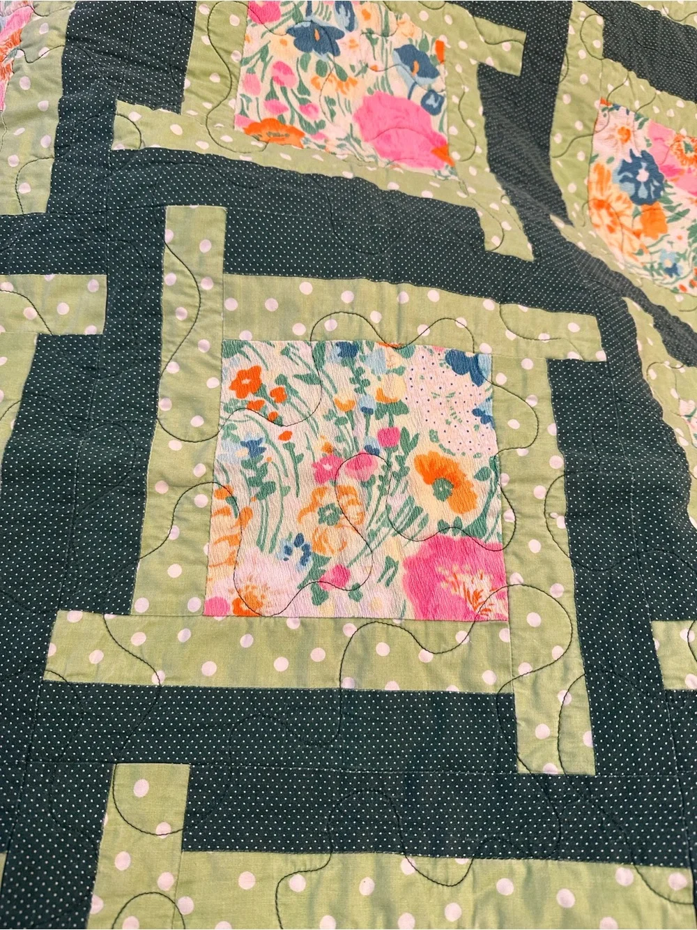 Handmade Floral Patchwork Quilt - Green Floral